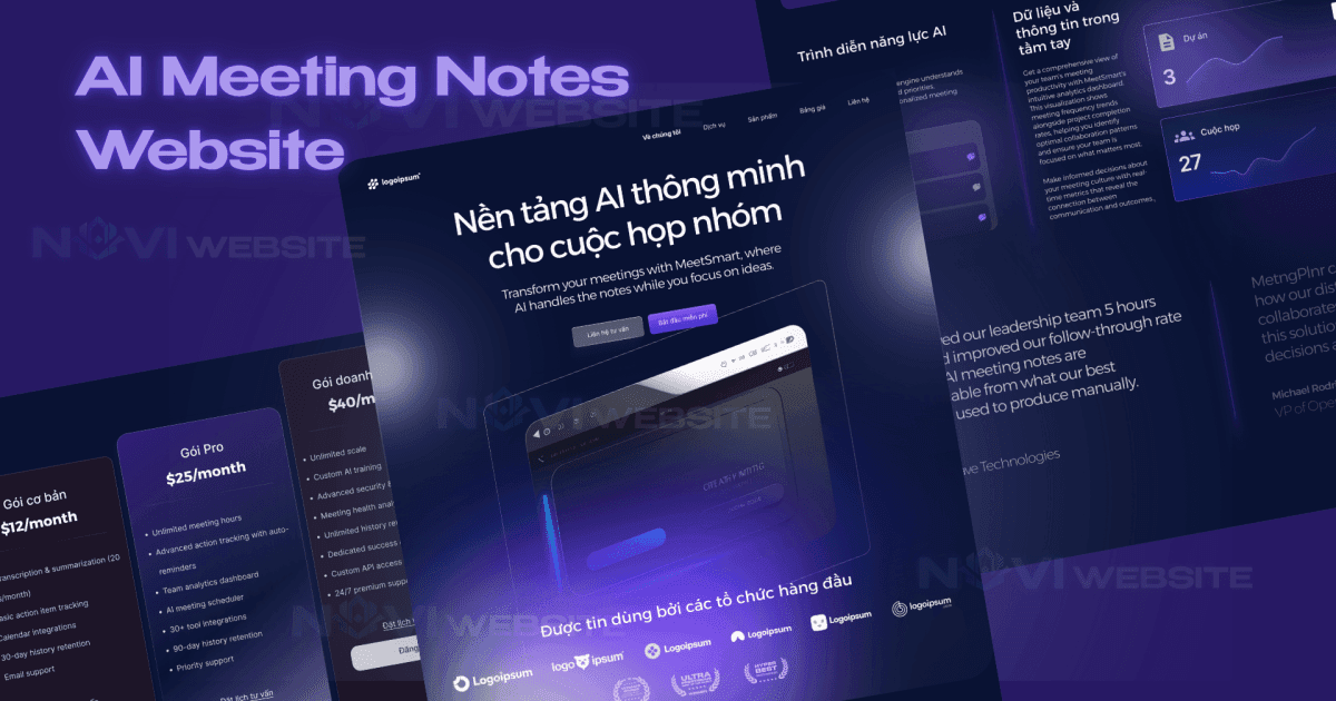 Website landing page ghi chú cuộc họp AI