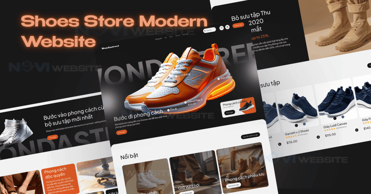 Website thương mại điện tử cửa hàng giày hiện đại, tối giản